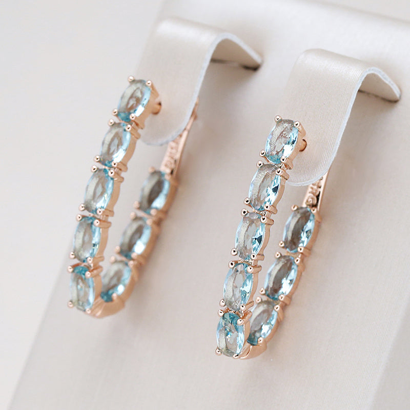 Mathilde | Long earrings in 18K rose gold plating with aquamarines